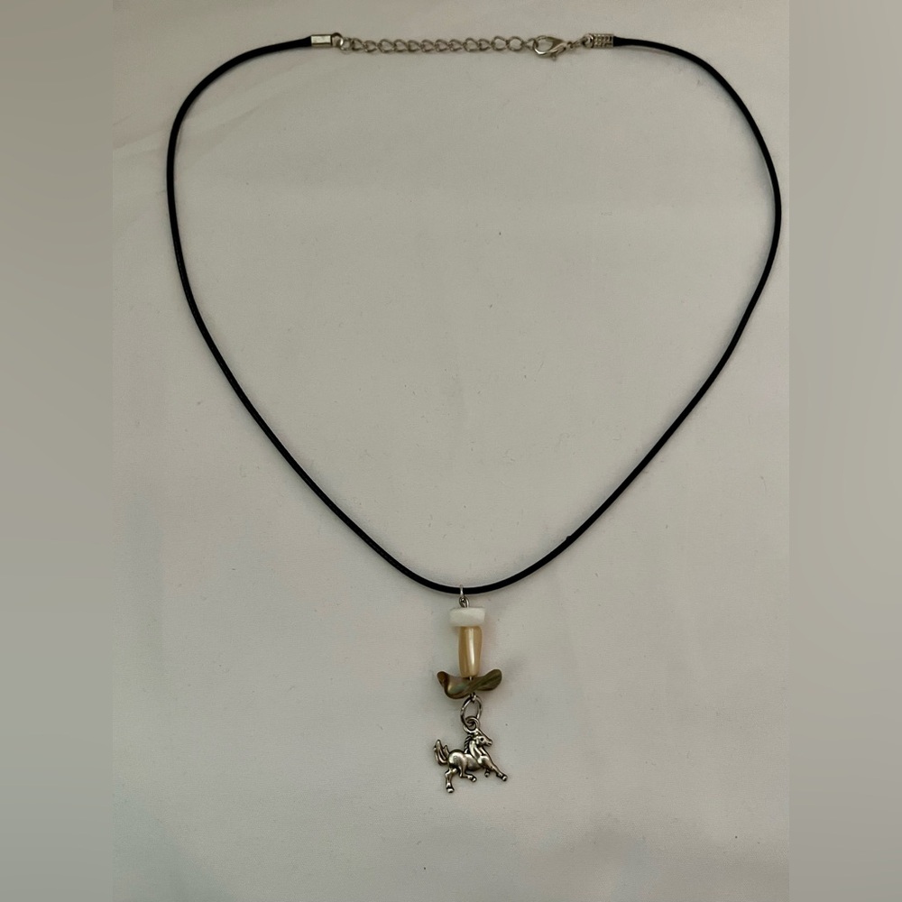 Pendant Horse Charm Beaded Western Style Pendant On Black Leather Cord - Picture 3 of 3